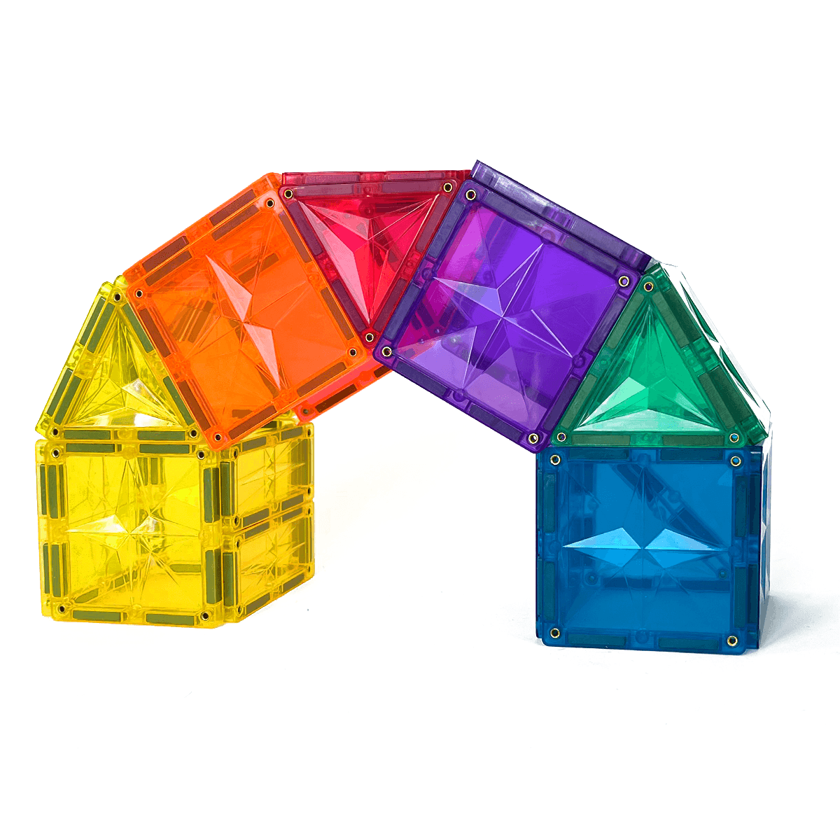a rainbow arch made from mntl colorful magnetic pieces