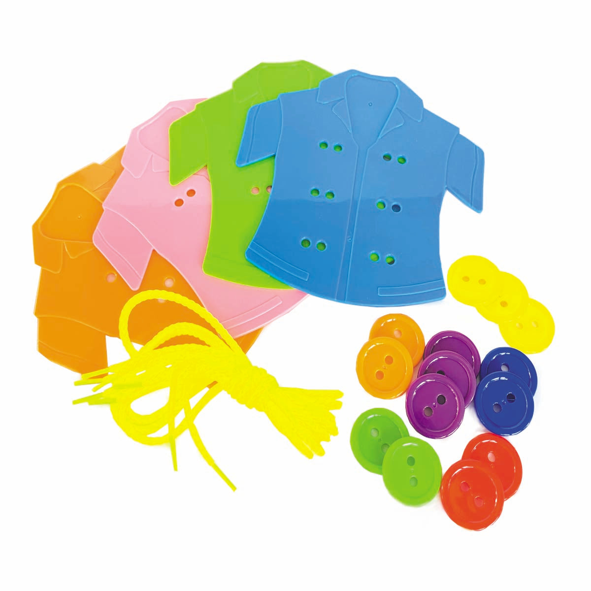 colorful buttons, and t-shirts for sewing with a yellow strings